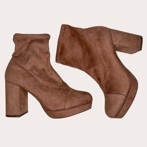 Brown/Tan Faux Suede Platform Sock Boots